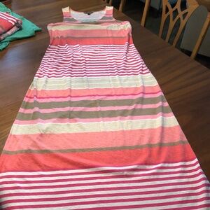 Womens L TOMMY BAHAMA Summer LONG Dress Multi Color Stripes Sleeveless BEACH